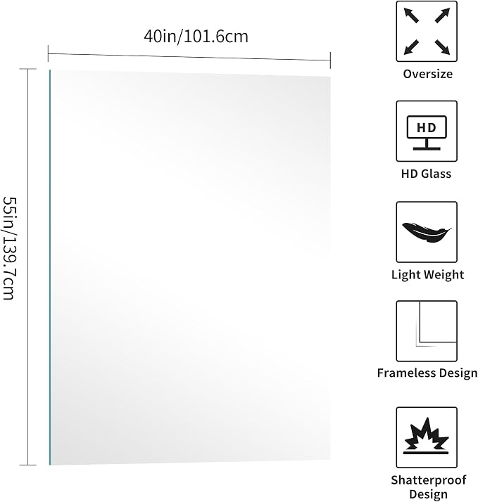 KOCUUY Large Frameless Mirror, 55"x40" Bathroom Mirror for Over Sink, Upgraded Shatterproof, Large Rectangle Unframed Mirror for Wall, Bedroom, Living Room, Entryway, Hang Horizontal/Vertical