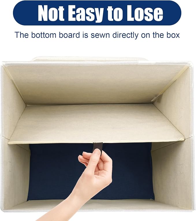 Large 42 Quarts Fabric Storage Bins with Lids [2-Pack] Linen Collapsible Foldable Baskets, Closet Organizer Containers boxes with Handles for Home Office (16.7 x 12 x 12, Navy Blue & White)