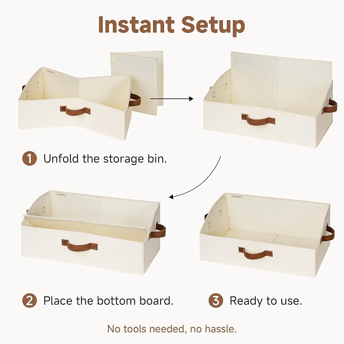 StorageWorks Closet Storage Bins Trapezoid, Ivory White, Large, 3-Pack | Closet Organizers and Storage, Trapezoid Storage Bins, Fabric Clothes Closet Bins, Storage Baskets for Shelves, Towels