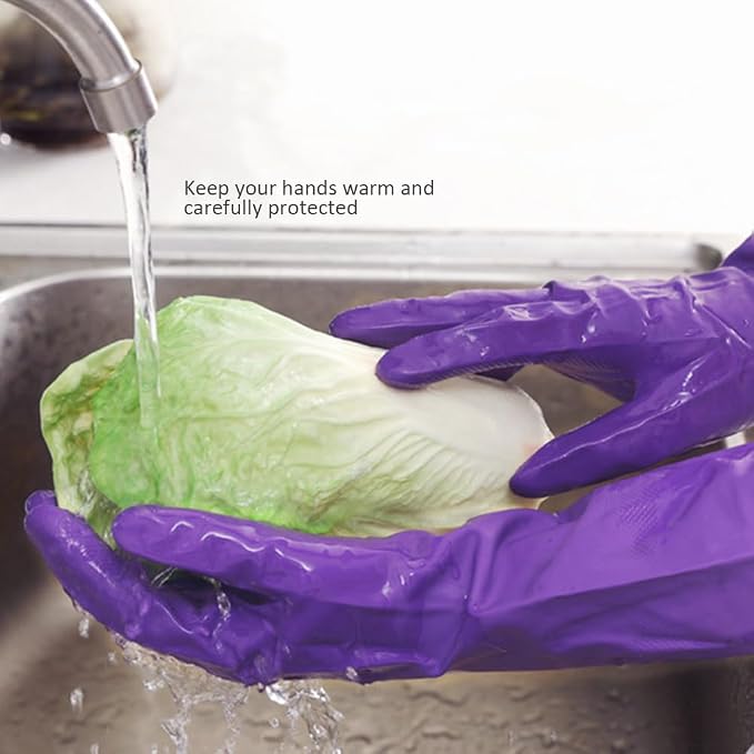 Alimat PluS Kitchen Gloves Latex Free, Cotton Flock Liner, 4 Pairs, Large | Reusable Dishwashing Gloves with Non Slip Embossed Texture, Waterproof Cleaning Gloves for Laundry, Gardening