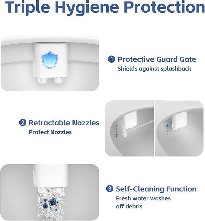 WATERLACE Ultra-Slim Bidet Attachment for Toilet - Dual Nozzle, Rear & Feminine Wash, Self-Cleaning, Adjustable Cold Water Pressure, Non-Electric Bidet Toilet Seat for Bathroom, Easy Install (Chrome)