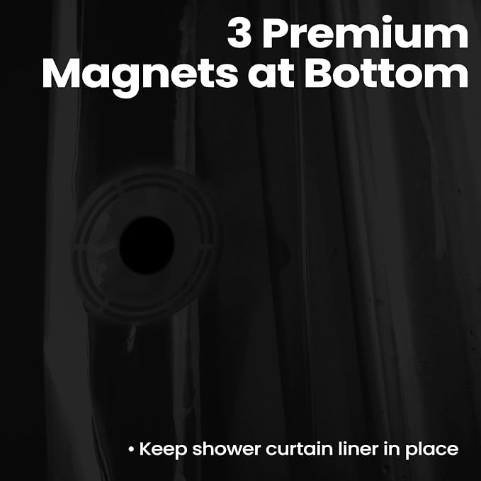 downluxe Shower Curtain Liner, PEVA Plastic Shower Liner with 3 Magnets, 72" x 72" Waterproof Bathroom Curtain, Black, 1 Pack