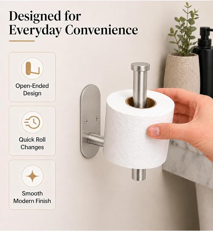 2Pcs Toilet Paper Holder Wall Mount for Bathroom, Heavy-Duty Screw-in Rv Toilet Roll Holder, SUS304 Rustproof Stainless Steel Rust Proof, Suitable for Kitchen Washroom Morden Brushed Nickel Silver