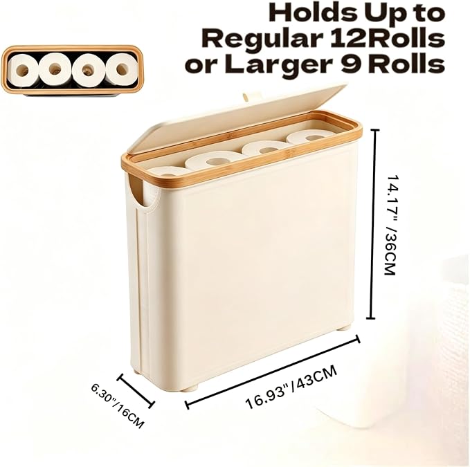 Oxford Fabric Toilet Paper Storage Basket with Lid, Free‑Standing Organizer Basket for Toilet Paper for RV Bathroom (Beige)