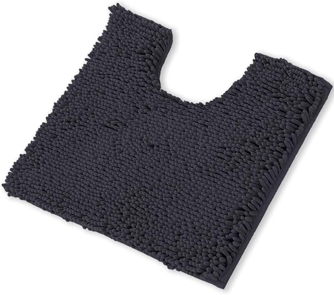 LuxUrux Charcoal Bath Mat - U-Shaped Contoured Rug for Around Toilet, Super Absorbent Shaggy Bath Rug. Easy Machine Wash & Dry (20" x 23", Charcoal)