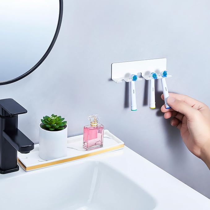 Electric Toothbrush Head Holder, Toothbrush Holders Wall Mounted, Electric Toothbrushs Holder, Bathroom Shower Tooth Brushing Holder, Tooth Brush Head Holder Organiser (White, Large)