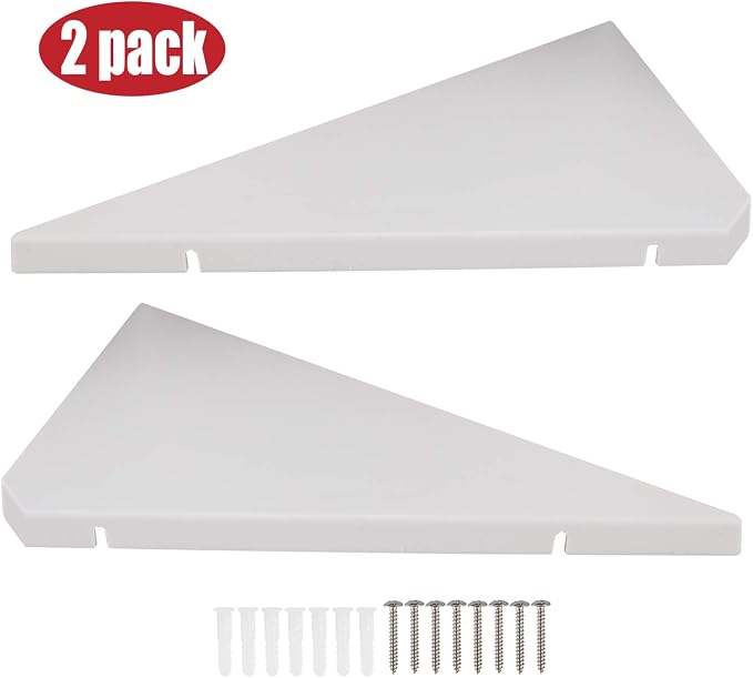 evron Corner Mounting Shelf Set of 2 – Easy to Install Floating Wall Shelves with Wood Grain Finish, Durable and Waterproof ABS Plastic for Kitchen, Bathroom, Living Room Home Décor