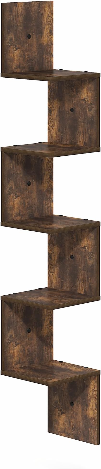 Furinno Rossi Corner Floating Shelves for Wall, 5-Tier Corner Square Wall Shelf, S-Shape Radial Floating Book Shelf, Easy Assembly, for Bathroom, Bedroom, Living Room, Amber Pine