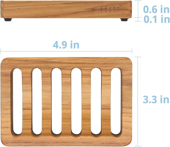 HTB 2 Pack Slotted Bar Soap Holder Teak Wood,Sponge Holder for Kitchen Sink | Self Draining Soap Dish for Shower, Bathroom, Bathtub, RV,Soap Saver Keep Soap Dry,Extend Soap Life,Bathroom Accessories