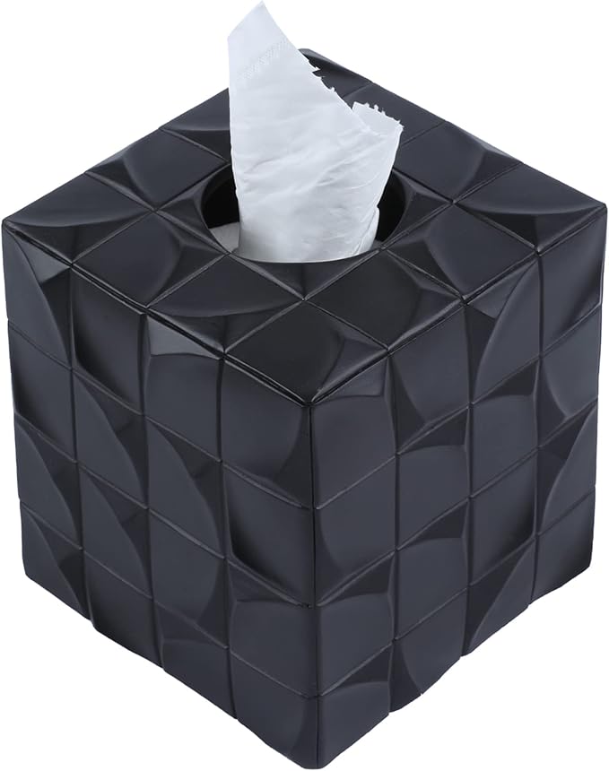 Hymmah Modern Square Tissue Box Cover Holder,Bathroom Accessories Decor Unique Design Tissue Box Cover for Bathroom Vanity Counter Tops Also Great for Bedrooms and Living Rooms