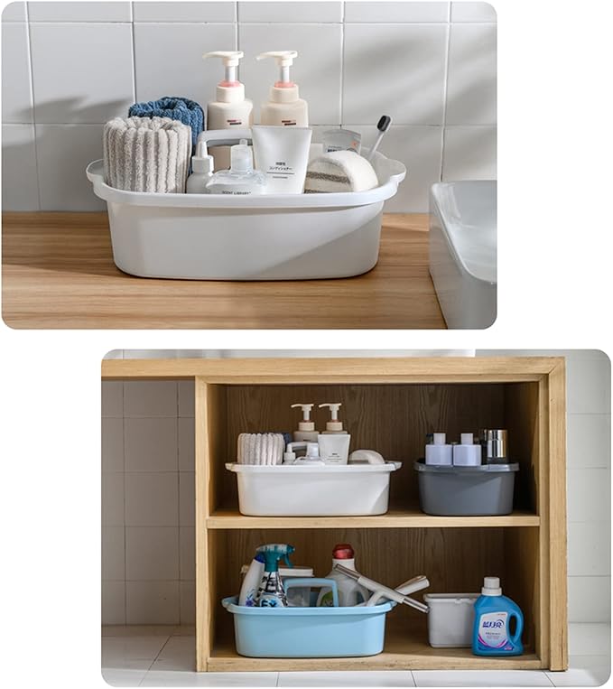 Large Cleaning Supplies Caddy Portable Shower Caddy Basket White 2 Pack | Sturdy Supply Organizer with Handle Plastic Bucket Tool Storage for Bathroom Bedroom Kitchen Garden College Dorm Essentials