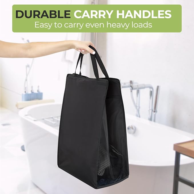 FENTEC Hanging Laundry Hamper，2 Pack Black Hanging Laundry Basket | Slim Laundry Hamper Bag with Handles, Portable Hanging Closet Hamper, Mesh Heavy Duty Hanging Laundry Bag