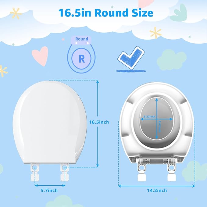 Huttdmel Round Toilet Seat with Toddler Seat Built In, 2 in 1 Adult & Child, Soft Close Quiet Lid, Magnetic Child Seat, Top & Bottom Mount, Never Loosen Hinges, Fits Standard Round Toilets, White