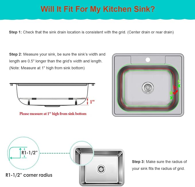 Orgneas Sink Protectors for Kitchen Sinks 13"x16" and 11.2"x14.5" | 304 Premium Stainless Steel Double Bowl Kitchen Sinks Bottom Grate Rack Grid, Centered Drain, 2 Pcs