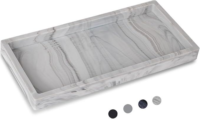 Silicone Bathroom Vanity Tray Dish Soap Holder Sink Organizer, Marble Grey | Large, Thickened Silicone, Easy to Clean, Waterproof, Non-Slip, for Countertop, Kitchen, Bedroom, Dresser