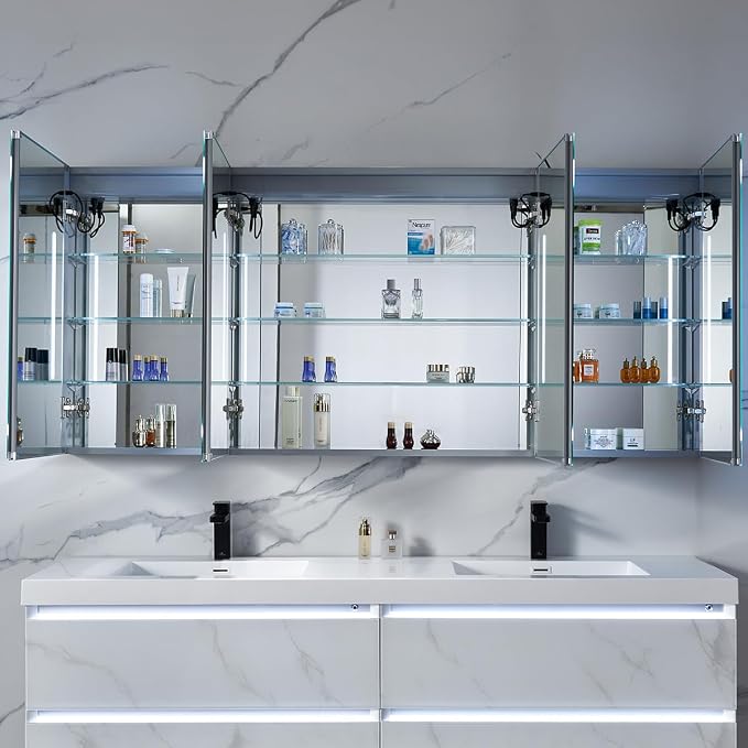 Blossom LED Lighted Bathroom Medicine Cabinet Mirror, Defogger, 72x32 | Bathroom Storage Cabinet, Medicine Cabinets Organizer, Vanity Mirror with Storage, Recessed/Surface Mount, Adjustable Shelves