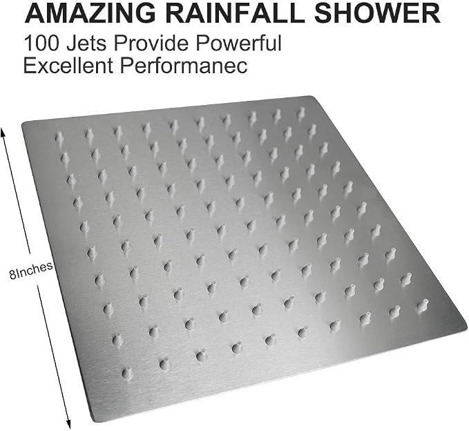 NearMoon Rain Shower Head, High Flow Stainless Steel Square Rainfall Shower, High Pressure Design, Awesome Shower Experience Even At Low Water Flow (8 Inch, Brushed Nickel)