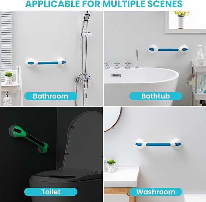 TAILI Shower Grab Bars,Suction Shower Handles,Glow in The Dark,2 Pack,Blue | Safety for Bathtubs,Toilet,Elderly&Seniors,Bathroom Grip Bar Heavy Duty Handrails,No Drilling Removable Waterproof,16.8",G9