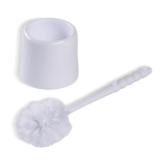 Sparta Toilet Bowl Brush with Caddy, 16 Inch, White | Flo-Pac, Polypropylene Bristles, Long Plastic Handle, Sanitary Storage Caddy