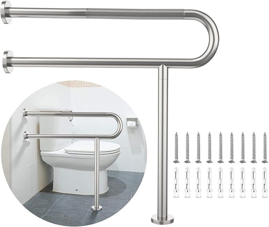 32 Inch Toilet Support Rail, Munzong Satin Brushed Nickel Handicap Grab Bar | Anti-Slip Stainless Steel Knurled Safety handrails with Leg for Bathroom Elderly Disabled Pregnant-1.25’Tube