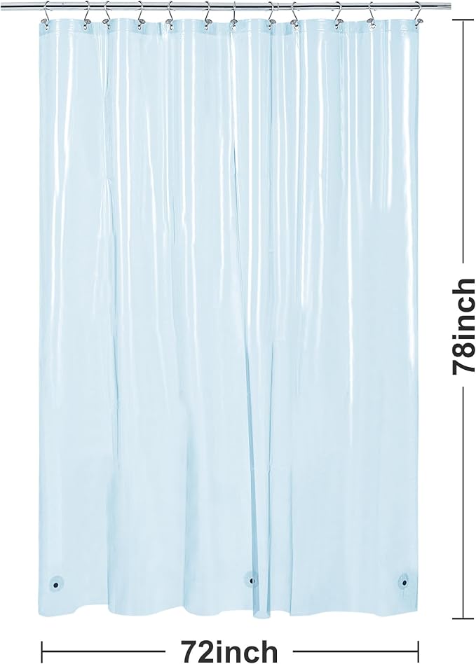 Barossa Design Clear Blue Long Shower Curtain Liner 72x78 | Waterproof PEVA, 3 Bottom Magnets, Metal Grommets, Lightweight Plastic Shower Liner 72 x 78 Inches Height for Bathroom/Tub