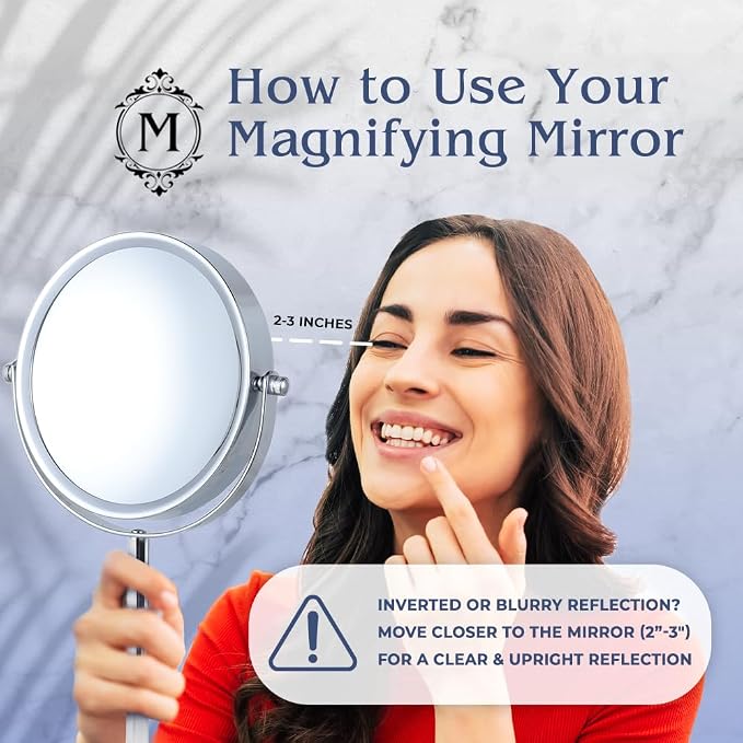 Double Sided 10X/1X Magnifying Mirror, 7" x 14" (Chrome) | Makeup Mirror on Round Stand for Table, Bedroom Vanity Desk & Bathroom Counter - Free Standing Vanity Mirror for Beauty Care