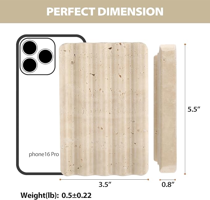 Natural Travertine Soap Dish for Bathroom Shower, Marble Soap Tray Travertine Dish for Bathroom, Stone Soap Tray for Sink, Stripe Grooves Soap Saver Keep Soap Bars Dry Easy Clean