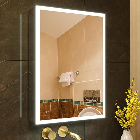 20x28 Inch Left Hinge Aluminum LED Bathroom Medicine Cabinet with Mirror | Light Adjustment, Sockets&USBs, High Capacity, Easy to Install