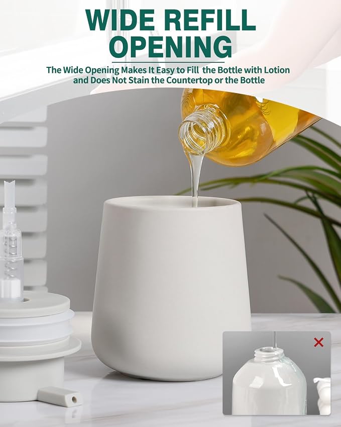 BosilunLife Ceramic Soap Dispenser - Dish Soap Dispenser for Bathroom 12Oz | Refillable Liquid Hand Wash Dispenser for Essential Oil, Lotion Soap, Grey