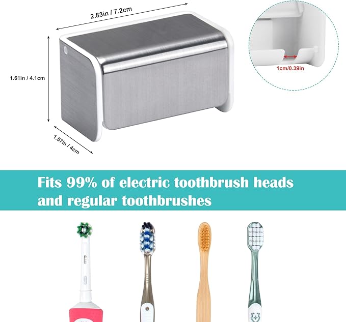 2 PCS Toothbrush Holders Wall Mounted with Cover (2, Brushed Silver) | Wall mounted, Detachable, Easy to clean, Breathable, 2 Slots Self Adhesive Toothbrush Organizer for Bathroom
