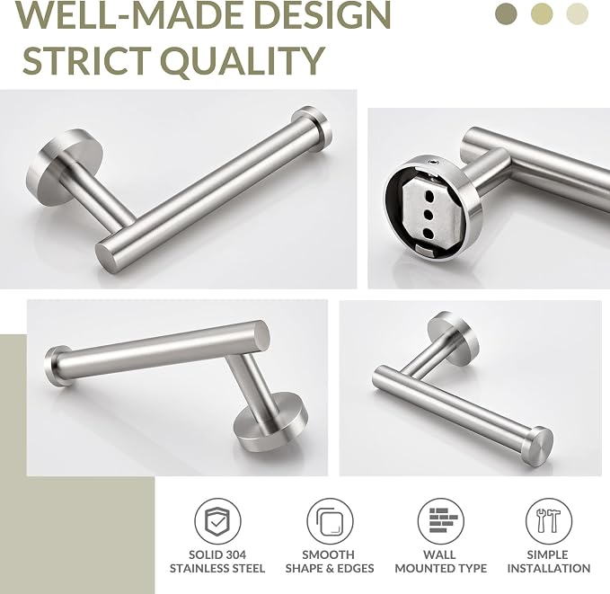 Brushed Nickel Toilet Paper Holder for Restroom, Wall Mounted | 304 Stainless Steel Tissue Holder, Rust-resistant for Bathroom, Powder Room, Vanity, Stable Drilling Mounted, Space-saving