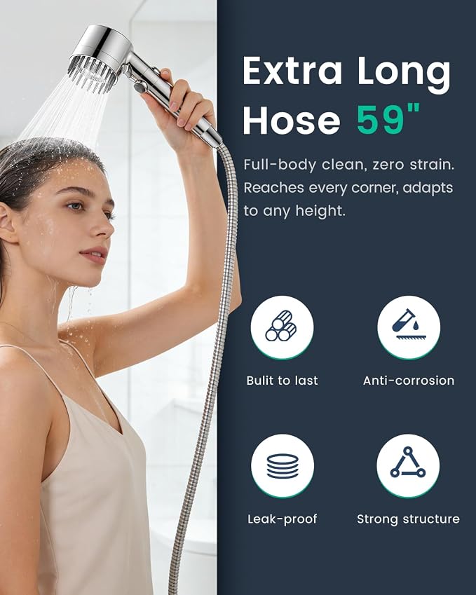 Filtered Shower Head with Handheld 3PCS Filters ShowerHead | 4 Spray, High Pressure Shower Heads with ON/OFF Button, Water Softener for Hard Water, 70" Hose, Remove Chlorine