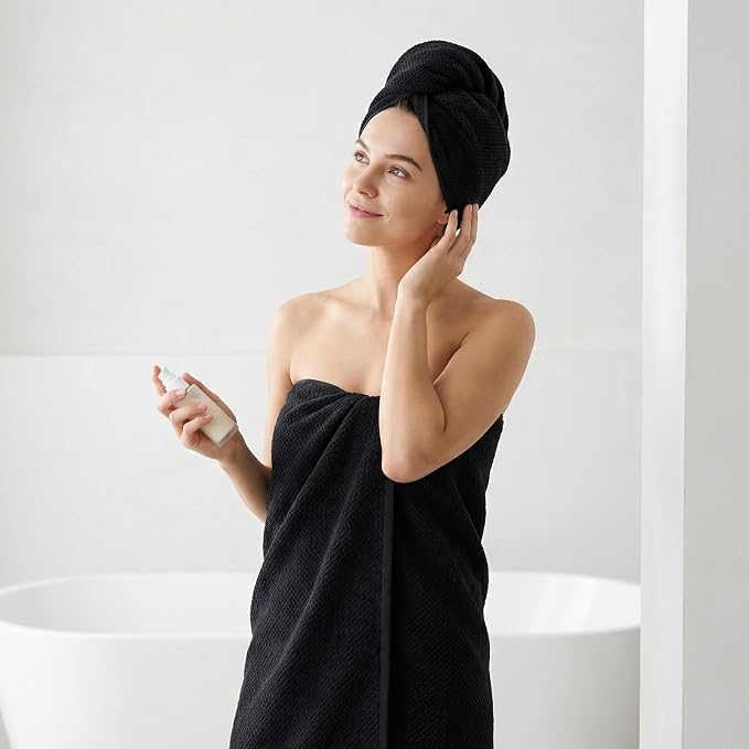 REDKISS Pack of 2 Jumbo Bath Sheets, 40 x 80 Inches Microfiber Bath Towels for Bathroom, Extra Large & Lightweight, Quick-Dry, Super Soft & Highly Absorbent, Perfect to Wrap Yourself in, Black
