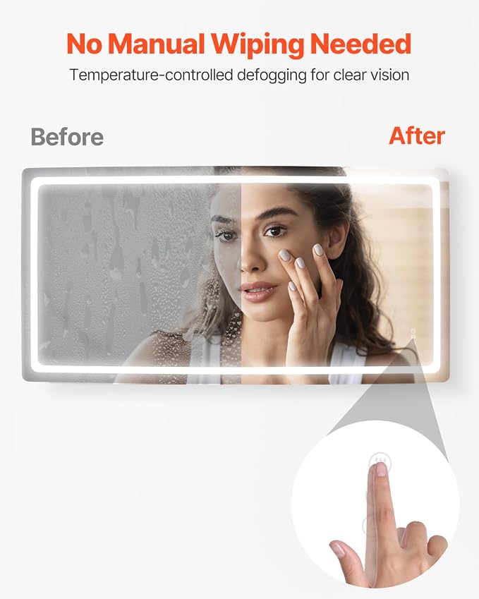 VEVOR LED Bathroom Mirror, 36" x 72" LED Bathroom Vanity Mirror with Frontlit and Backlit, Anti-Fog Memory Mirror with Lights, Stepless 3 Colors Temperature Dimmable Bathroom Mirror, Wall Mounted