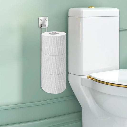 Tokokimo Toilet Paper Holder Self Adhesive, Wall Mount Toilet Paper Storage for 3 Roll Tissue, Over the Tank Toilet Paper Holder Stainless Steel for Bathroom Storage (Silver 1Pcs)