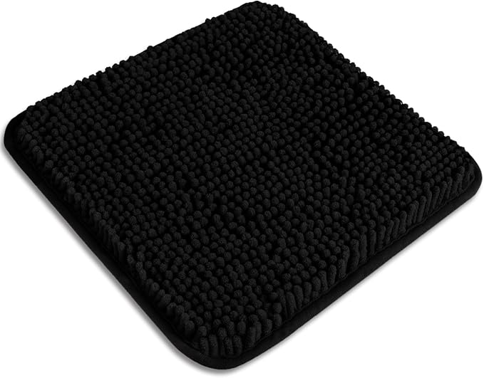 Small Bathroom Rug 12"x12" – Washable and Absorbent Mini Bath Mat, Non Slip, Thick Soft Chenille Bath Rugs for Bathroom, Shower, Locker Rug(Black)