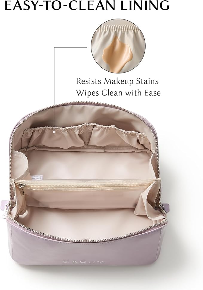 EACHY Large Capacity Travel Makeup Bag for Women, Cosmetic Pouch, Purple | Large-capacity zippered cosmetic pouch organizes makeup and toiletries as a travel makeup bag or toiletry bag for women