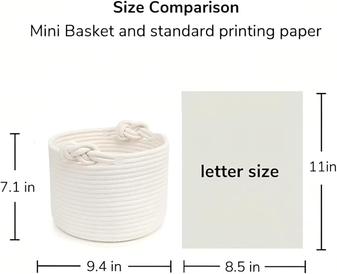 Bellar Small Rope Basket,Shelf Storage Baskets for Organizing,Cute White Storage Basket,Round Decorative Box for Kids,Woven Rope Storage Snack Storage Area Decorative Boxes Aesthetic -9.4’’*7.1’’