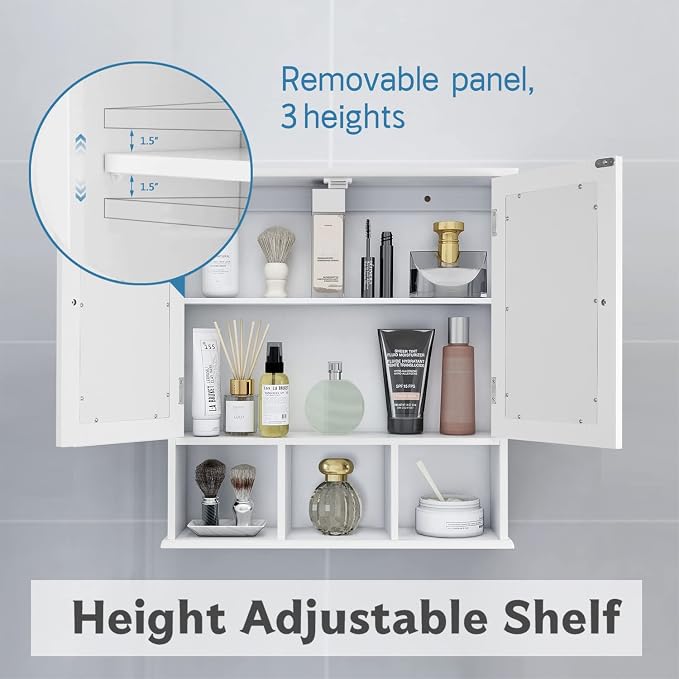 TaoHFE White Bathroom Wall Cabinet with 2 Door Adjustable Shelves | Over The Toilet Storage White Wall Mounted Medicine Cabinets for Bathroom Laundry Room Kitchen