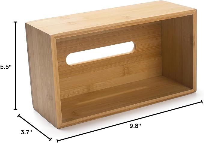 Bamboo Tissue Box Cover, Rectangular Wood Tissue Box Holder, Wooden Facial Paper Holder for Bathroom, Bedroom, Dinner Table, Office (2 Pack, 9.8 x 5.5 x 3.7 inch)