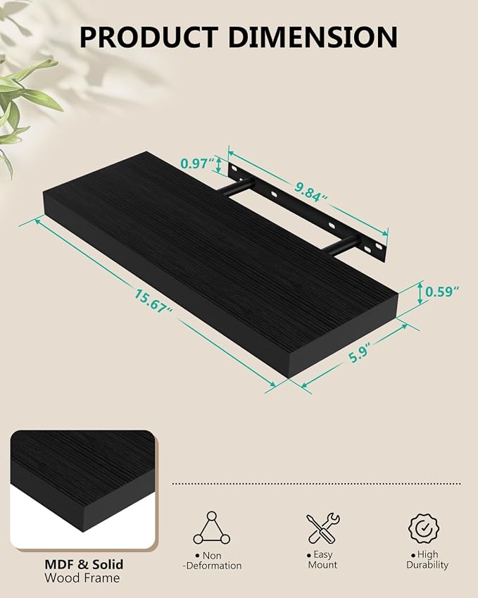 WALI Floating Shelves for Wall, 3 Tier Bathroom Storage Shelf Over Toilet, for Bedroom Bookshelf, Living Room Decor, Kitchen, Nursery, Laundry, Soundbar Floating Shelf Mount Under TV (CS103L), Black