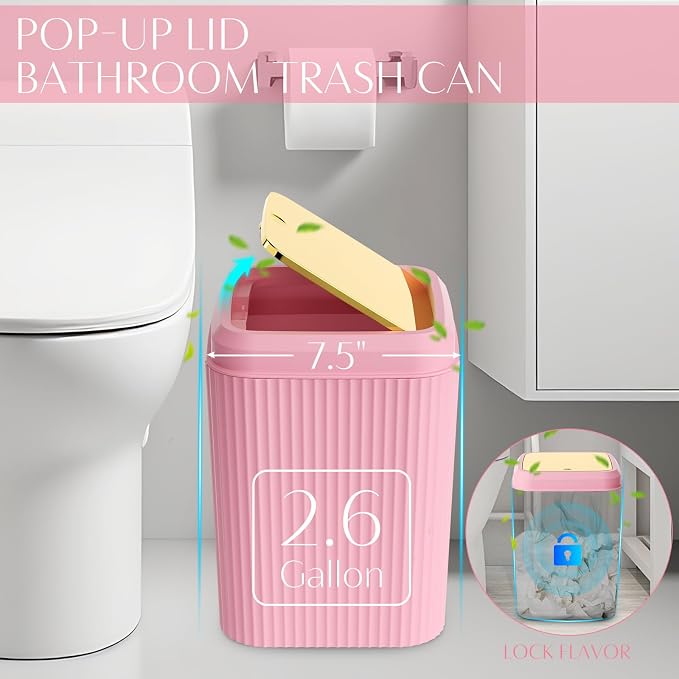 17PCS Bathroom Accessories Set, Pink Bathroom Set Bathroom Accessories Set with Trash Can, Toilet Brush, Toothbrush Holder, Qtip Holder & 3PCS Soap Dispenser