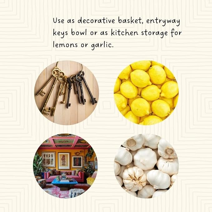 Decorative Basket for Living Room, Natural and Orange, 10 Inch Wide