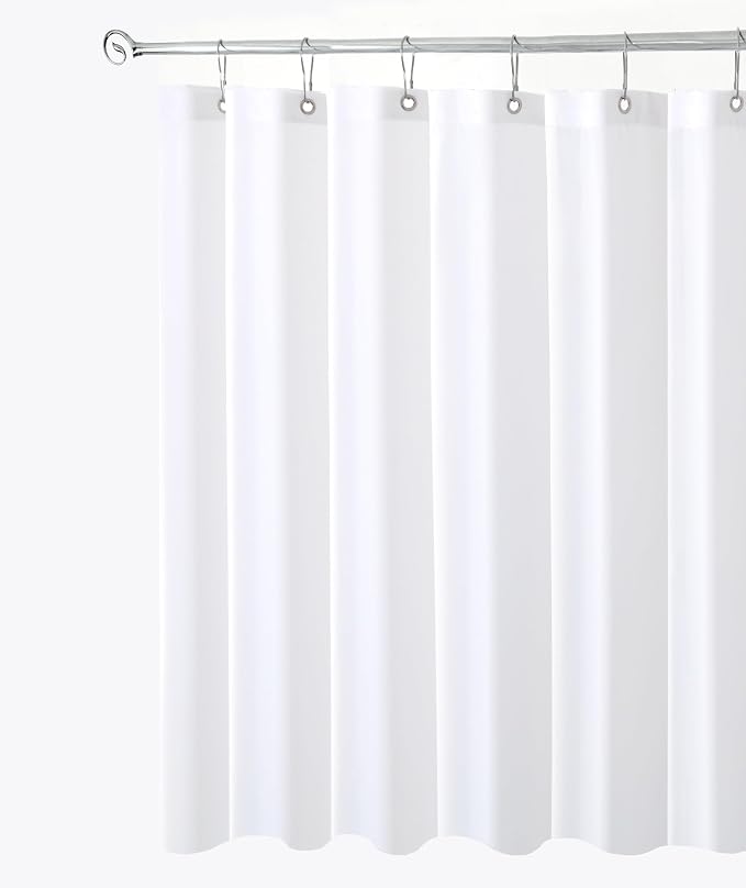 Biscaynebay Fabric Shower Curtain Long Stall Liners 54" Width by 78" Length, White Water Resistant Bathroom Curtains, Rust Resistant Grommets (9 Holes) Weighted Bottom Machine Washable