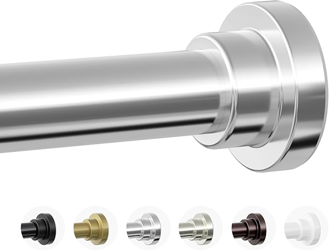 Mcrbeay Shower Curtain Rod, 1" Diameter Heavy Duty Tension Shower Rod | Adjustable 28-74 inch Non Slip No Drill Spring Tension Rod For Bathroom, Shower Stall, No Rust, Silver