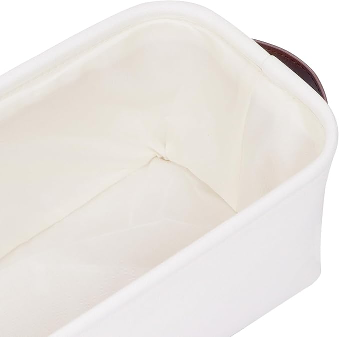 Small Fabric Storage Bins, Narrow Storage Baskets for Organizing | Long Storage Basket, with Handles, Decorative Basket, For Closets Shelves Toilet Paper, 15x6x5 inch, 4-Pack, White