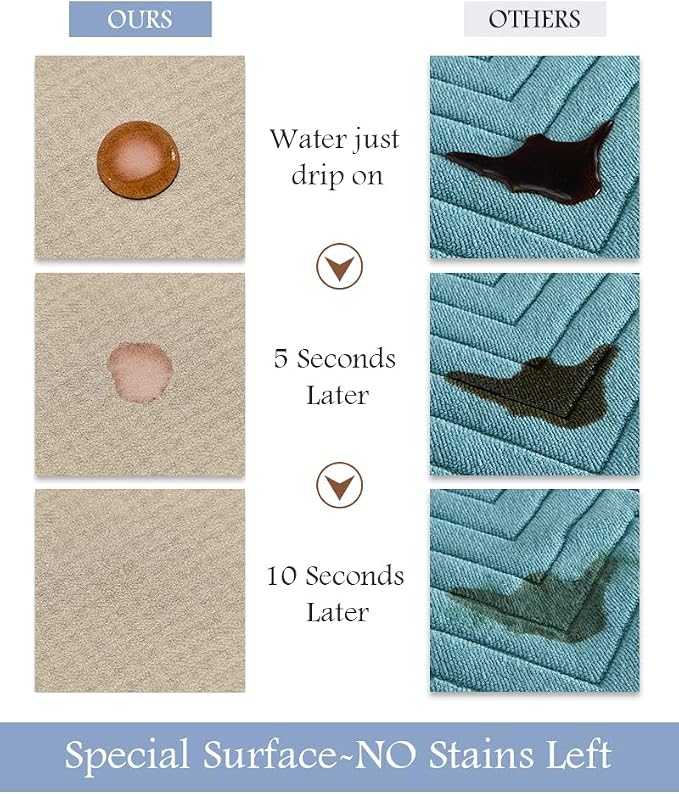 MontVoo-Bath Mat Rug Long Non Slip Super Absorbent Bathroom Runner Stain Resistant Quick Dry Thin Bathroom Mat Fit Under Door-17"x70",Beige