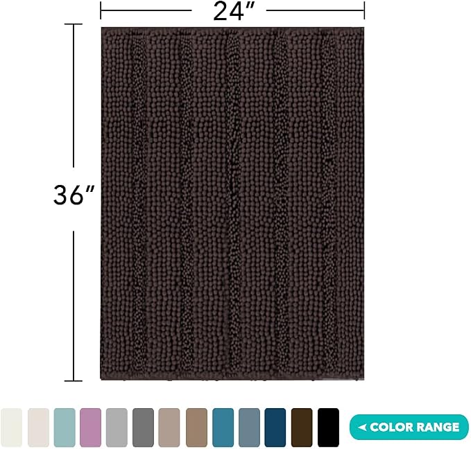 Turquoize Chenille Bath Rugs Shaggy Bathroom Rugs Non Slip Bath Mat for Bathroom 24 x 36 Brown Bath Rug for Bath Room Extra Soft and Absorbent Area Rug, 24"x 36", Brown