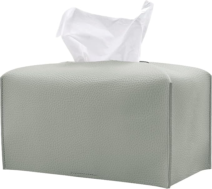 1PC Extra Large Rectangle Tissue Box Cover, PU Leather Rectangular Tissue Box Holder with Bottom Belt Plus Size Tissue Box Organizer for Bathroom/Car/Hotel/Office (9.5’’x5’’x5’’, Grey)