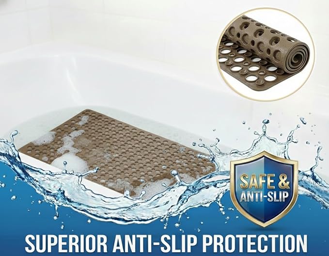 Nonslip Bath Tub Shower Mat with Suction Cups, Extra Soft TPE Bath Mat for Kids, Bathtub Bathroom Mats, Machine Washable, Smooth/Non-Textured Tubs Only, 35L x 16W Inch(Brown)
